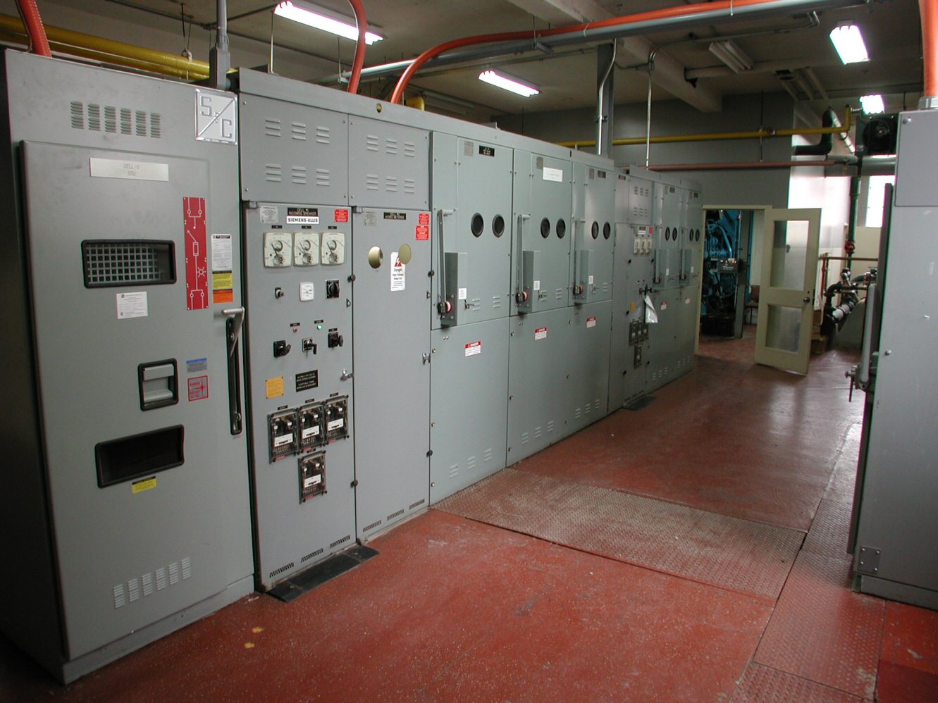 Electrical switchgear lineup in an electrical room